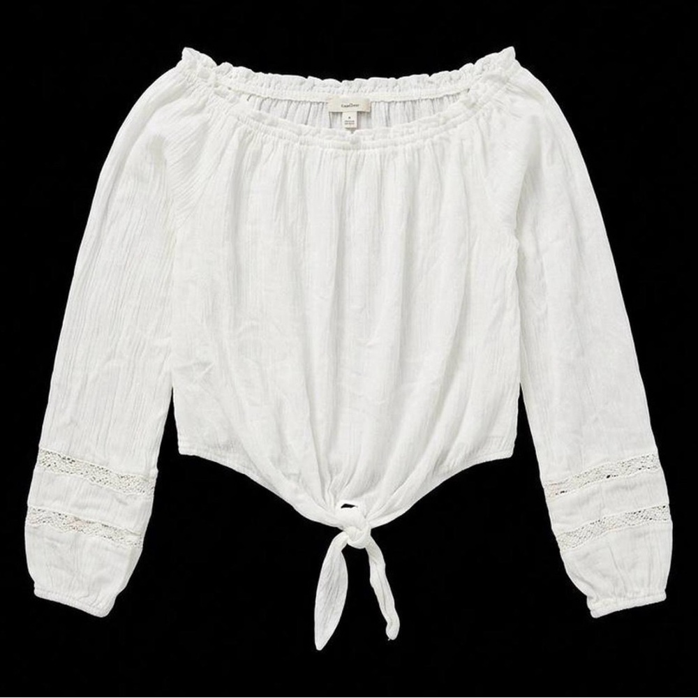 White Off Shoulder Tie Front Boho Blouse Size XL
